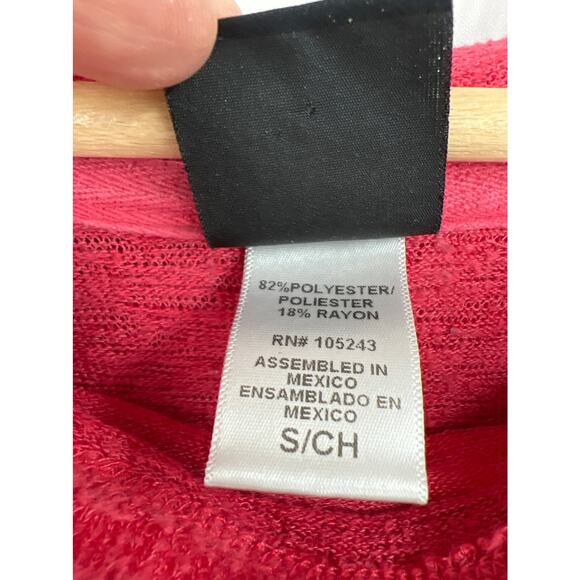 Bobeau (S) Reddish Pink Boucle Knit Sheer Hoodie Sweater Sweatshirt - Picture 7 of 8